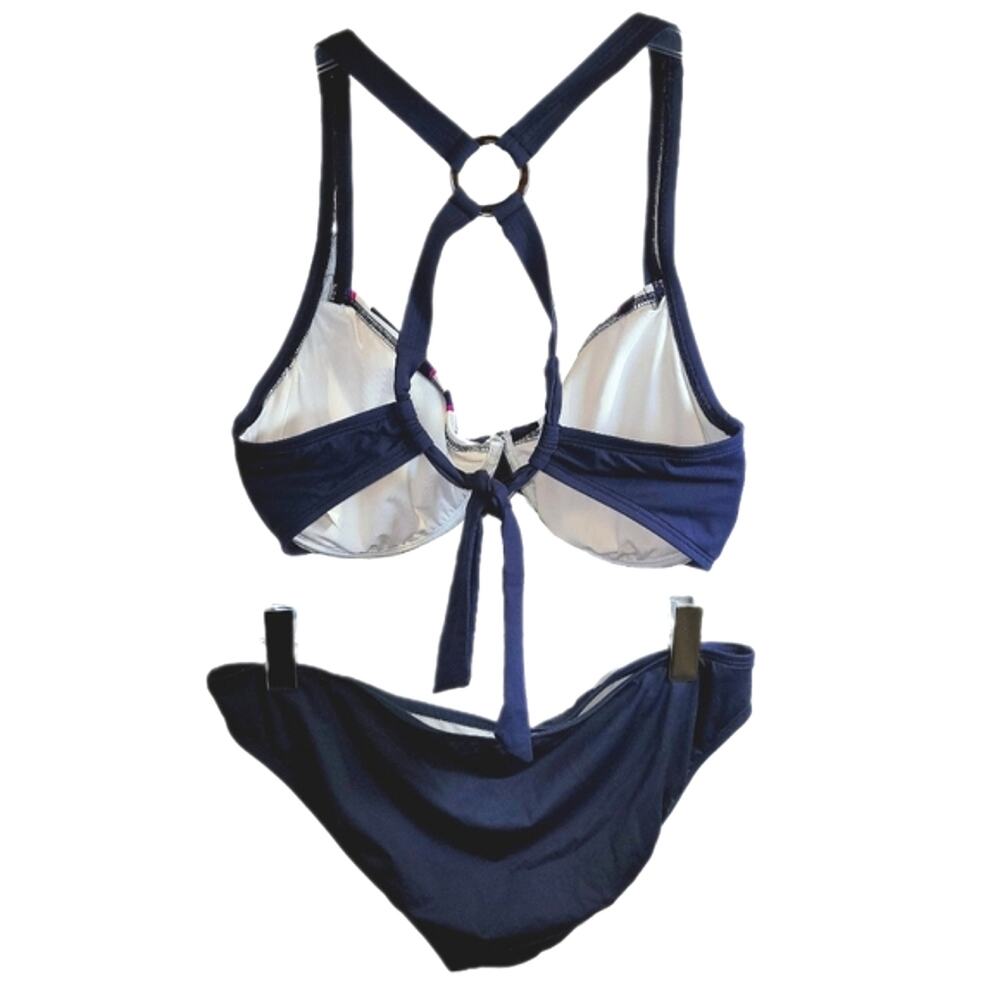 Carve Designs Bikini 2‎ Piece Swimsuit Underwire XL 36DD D XL Navy Pink Chevron - Picture 2 of 16